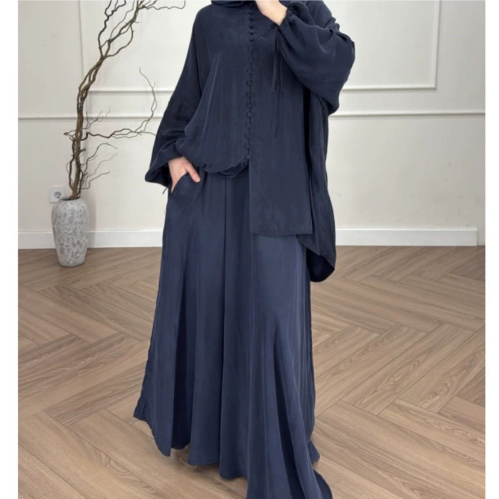 Women Casual Two Piece Outfit Loose Long Sleeve Shirt Elegant Long Skirt Set